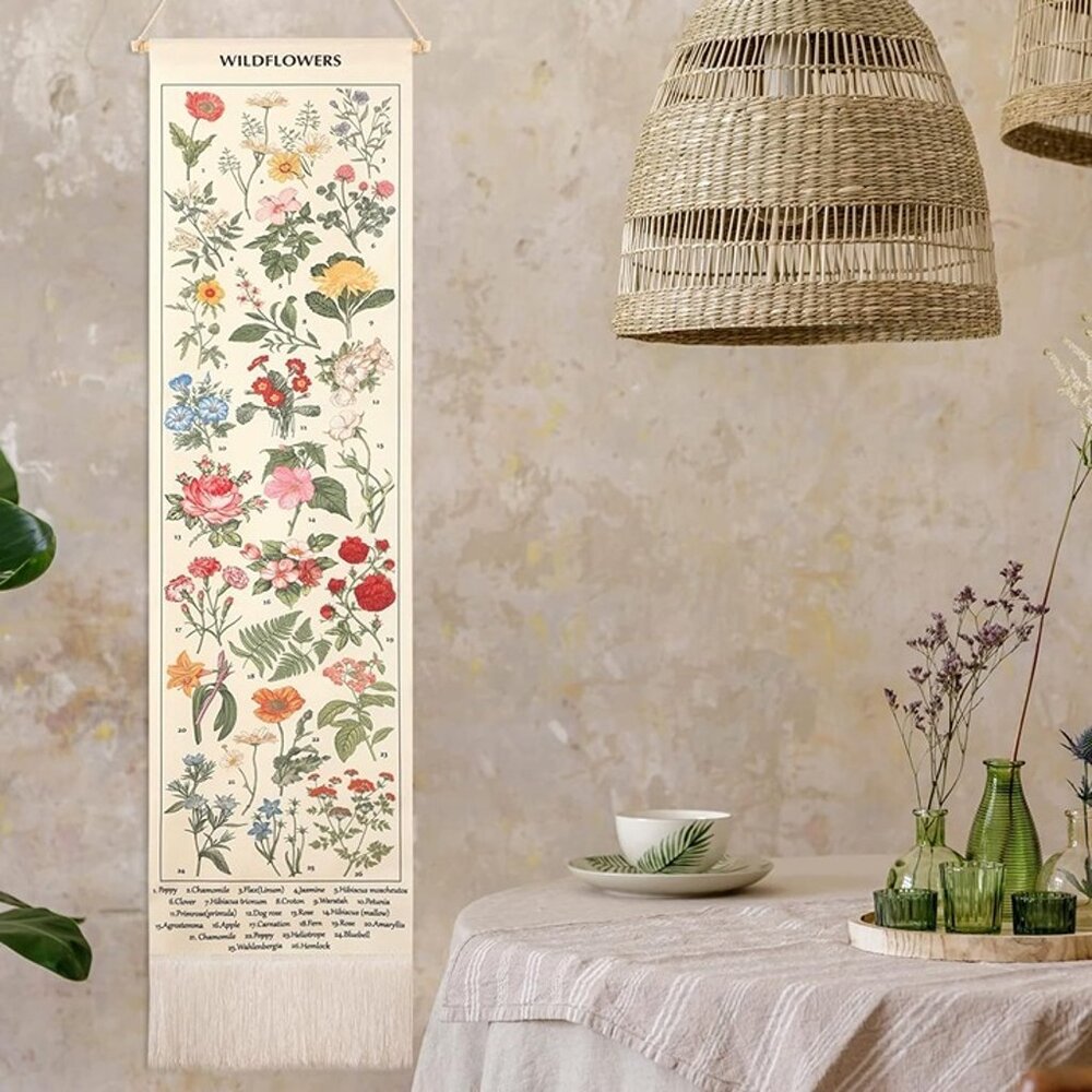 NEW Vintage Floral Vertical Tapestry Wall Hanging Long Narrow Wall Art